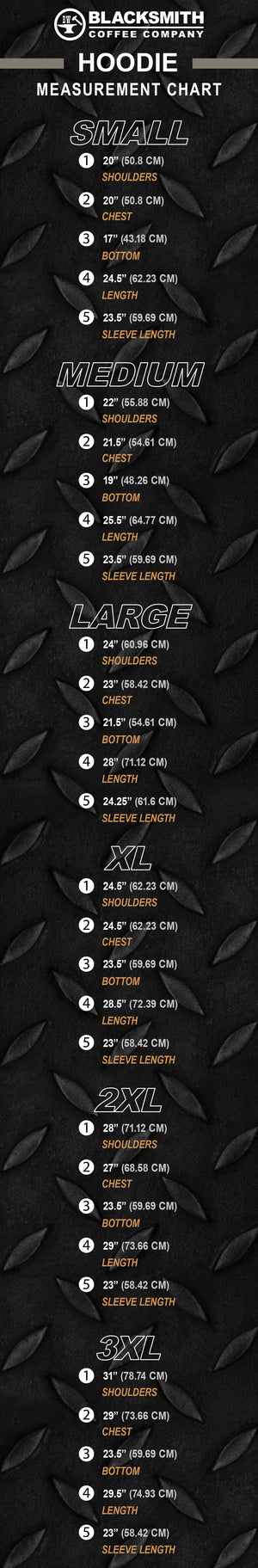 BW Blacksmith Hoodie Size Chart