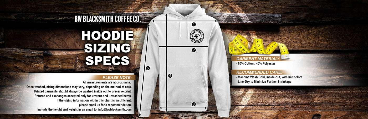 BW Blacksmith Hoodie Size Chart