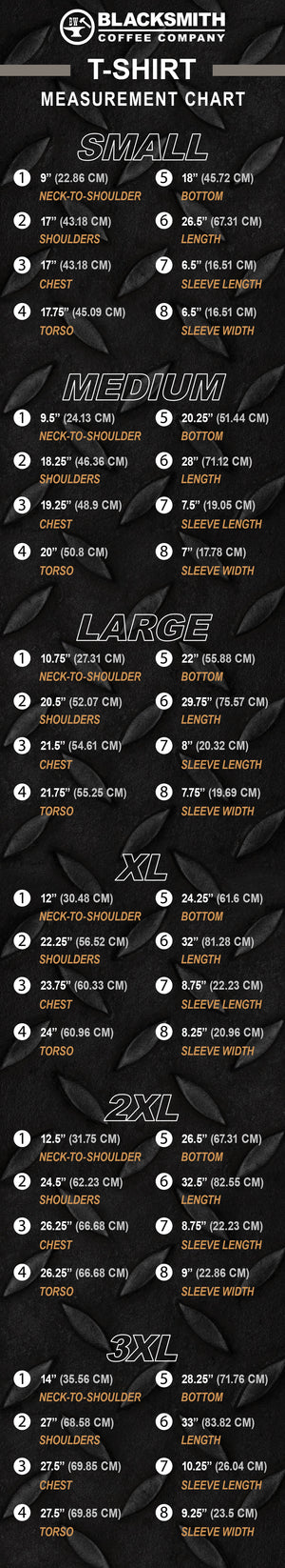 BW Blacksmith T-Shirt Size Chart